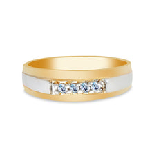 Ioka Jewelry - 14K Two Tone Solid Gold 4 Stone Cubic Zirconia CZ Men's Wedding Band