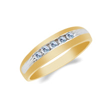 Ioka Jewelry - 14K Two Tone Solid Gold Cubic Zirconia CZ Men's Wedding Band