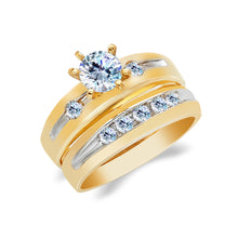 Ioka Jewelry - 14K Two Tone Solid Gold 0.75 Ct. Round Cut Cubic Zirconia CZ Wedding Engagement Ring Set