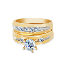 Ioka Jewelry - 14K Two Tone Solid Gold 0.75 Ct. Round Cut Cubic Zirconia CZ Wedding Engagement Ring Set