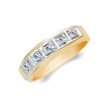 Ioka Jewelry - 14K Two Tone Solid Gold 5 Stone Cubic Zirconia CZ Men's Wedding Band