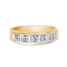 Ioka Jewelry - 14K Two Tone Solid Gold 5 Stone Cubic Zirconia CZ Men's Wedding Band
