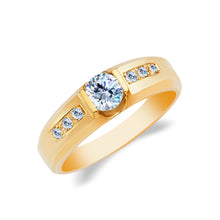 Ioka Jewelry - 14K Yellow Solid Gold Cubic Zirconia CZ Men's Wedding Band