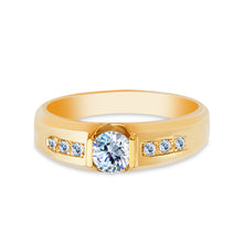 Ioka Jewelry - 14K Yellow Solid Gold Cubic Zirconia CZ Men's Wedding Band