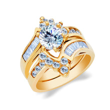 Ioka Jewelry - 14K Yellow Solid Gold 1.25 Ct. Round Cut Cubic Zirconia CZ Wedding Ring Set
