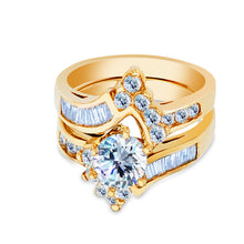 Ioka Jewelry - 14K Yellow Solid Gold 1.25 Ct. Round Cut Cubic Zirconia CZ Wedding Ring Set
