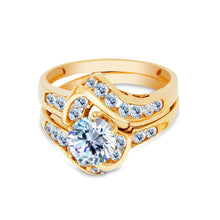 Ioka Jewelry - 14K Yellow Solid Gold 1.25 Ct. Round Cut Cubic Zirconia CZ Wedding Ring Set