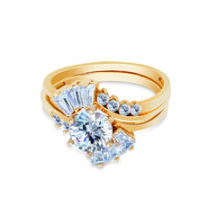 Ioka Jewelry - 14K Yellow Solid Gold 1.25 Ct. Round Cut Cubic Zirconia CZ Wedding Ring Set