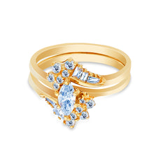 Ioka Jewelry - 14K Yellow Solid Gold 0.5 Ct. Marquise Cut Cubic Zirconia CZ Wedding Ring Set