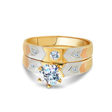 Ioka Jewelry - 14K Tri Color Solid Gold Cubic Zirconia CZ Women's Wedding Ring 2 Piece Set