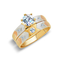 Ioka Jewelry - 14K Tri Color Solid Gold Cubic Zirconia CZ Women's Wedding Ring 2 Piece Set