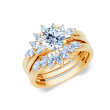 Ioka Jewelry - 14K Yellow Solid Gold 1 Ct. Round Cut Cubic Zirconia CZ Wedding Ring Set