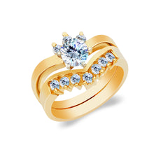 Ioka Jewelry - 14K Yellow Solid Gold 1 Ct. Round Cut Cubic Zirconia CZ Wedding Ring Set