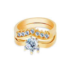 Ioka Jewelry - 14K Yellow Solid Gold 1 Ct. Round Cut Cubic Zirconia CZ Wedding Ring Set
