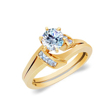 Ioka Jewelry - 14K Yellow Solid Gold 1 Ct. Round Cut Cubic Zirconia CZ Wedding Ring Set