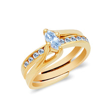 Ioka Jewelry - 14K Yellow Solid Gold 0.5 Ct. Marquise Cut Cubic Zirconia CZ Wedding Ring Set