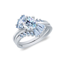 Ioka Jewelry - 14K White Solid Gold 1 Ct. Round Cut Cubic Zirconia CZ Wedding Ring Set