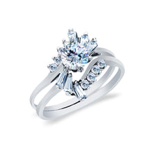 Ioka Jewelry - 14K White Solid Gold 0.75 Ct. Round Cut Cubic Zirconia CZ Wedding Ring Set