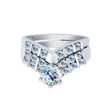 Ioka Jewelry - 14K White Solid Gold 1.0 Ct. Round Cut Cubic Zirconia CZ Wedding Ring Set