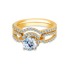 Ioka Jewelry - 14K Yellow Solid Gold 1.0 Ct. Round Cut Cubic Zirconia CZ Wedding Ring Set