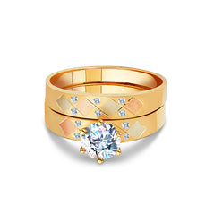Ioka Jewelry - 1 Ct. Round Cut Cubic Zirconia CZ 14K Tri Color Solid Gold Women's Wedding Ring 2 Piece Set
