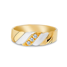 Ioka Jewelry - 14K Two Tone Solid Gold Cubic Zirconia CZ Ring Men's Band