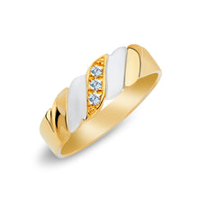 Ioka Jewelry - 14K Two Tone Solid Gold Cubic Zirconia CZ Ring Men's Band