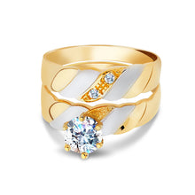 Ioka Jewelry - 14K Two Tone Solid Gold Cubic Zirconia CZ Women's Wedding Ring 2 Piece Set