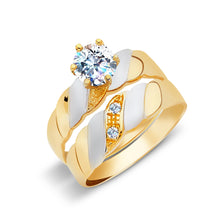Ioka Jewelry - 14K Two Tone Solid Gold Cubic Zirconia CZ Women's Wedding Ring 2 Piece Set