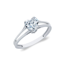 Ioka Jewelry - 14K White Solid Gold Heart Cut Cubic Zirconia CZ Wedding Engagement Ring