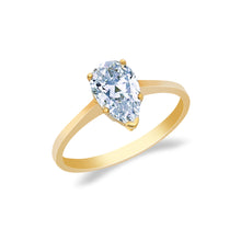 Ioka Jewelry - 14K Solid Gold 1 Ct. Pear Cut Cubic Zirconia CZ Wedding Engagement Ring