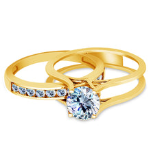 Ioka Jewelry - 14K Solid Gold 1.25 Ct. Cubic Zirconia CZ Wedding Engagement Ring Set