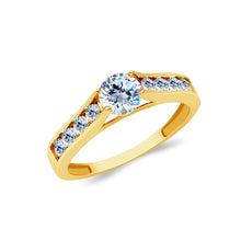 Ioka Jewelry - 14K Solid Gold 0.5 Ct. Round Cut with Side Stones Cubic Zirconia CZ Wedding Engagement Ring