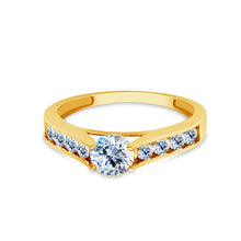 Ioka Jewelry - 14K Solid Gold 0.5 Ct. Round Cut with Side Stones Cubic Zirconia CZ Wedding Engagement Ring