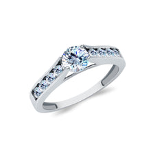 Ioka Jewelry - 14K White Solid Gold 0.5 Ct. Round Cut with Side Stones Cubic Zirconia CZ Wedding Engagement Ring