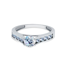 Ioka Jewelry - 14K White Solid Gold 0.5 Ct. Round Cut with Side Stones Cubic Zirconia CZ Wedding Engagement Ring