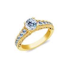 Ioka Jewelry - 14K Solid Gold 1.25 Ct. Round Cut Cubic Zirconia CZ with Side Stones Wedding Engagement Ring