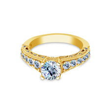 Ioka Jewelry - 14K Solid Gold 1.25 Ct. Round Cut Cubic Zirconia CZ with Side Stones Wedding Engagement Ring