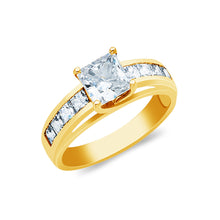 Ioka Jewelry - 14K Solid Gold 1 Ct. Princess Cut Cubic Zirconia CZ with Side Stones Wedding Engagement Ring