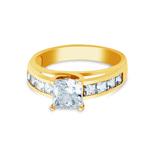 Ioka Jewelry - 14K Solid Gold 1 Ct. Princess Cut Cubic Zirconia CZ with Side Stones Wedding Engagement Ring