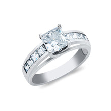 Ioka Jewelry - 14K White Solid Gold 1 Ct. Princess Cut Cubic Zirconia CZ with Side Stones Wedding Engagement Ring