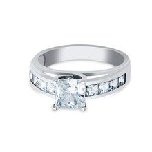 Ioka Jewelry - 14K White Solid Gold 1 Ct. Princess Cut Cubic Zirconia CZ with Side Stones Wedding Engagement Ring