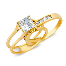 Ioka Jewelry - 14K Solid Gold 1 Ct. Princess Cut Solitaire Cubic Zirconia CZ Wedding Engagement Ring and Band Set