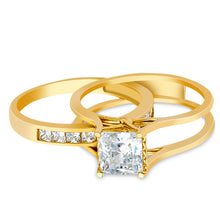 Ioka Jewelry - 14K Solid Gold 1 Ct. Princess Cut Solitaire Cubic Zirconia CZ Wedding Engagement Ring and Band Set