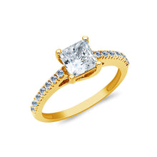 Ioka Jewelry - 14K Solid Gold 1 Ct. Princess Cut Solitaire Cubic Zirconia CZ with Side Stones Wedding Engagement Ring