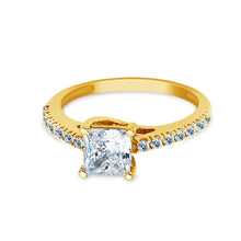 Ioka Jewelry - 14K Solid Gold 1 Ct. Princess Cut Solitaire Cubic Zirconia CZ with Side Stones Wedding Engagement Ring