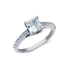 Ioka Jewelry - 14K White Solid Gold 1 Ct. Princess Cut Solitaire Cubic Zirconia CZ with Side Stones Wedding Engagement Ring