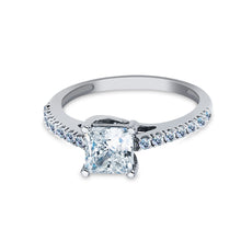Ioka Jewelry - 14K White Solid Gold 1 Ct. Princess Cut Solitaire Cubic Zirconia CZ with Side Stones Wedding Engagement Ring