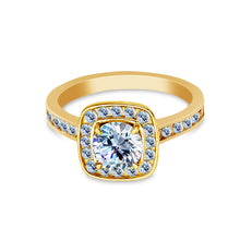 Ioka Jewelry - 14K Solid Gold 1 Ct. Round Cut Cubic Zirconia CZ Square Setting Wedding Engagement Ring
