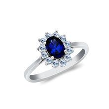 Ioka Jewelry - 14K White Solid Gold 1 Ct. Oval Cut Blue Cubic Zirconia CZ Wedding Engagement Ring